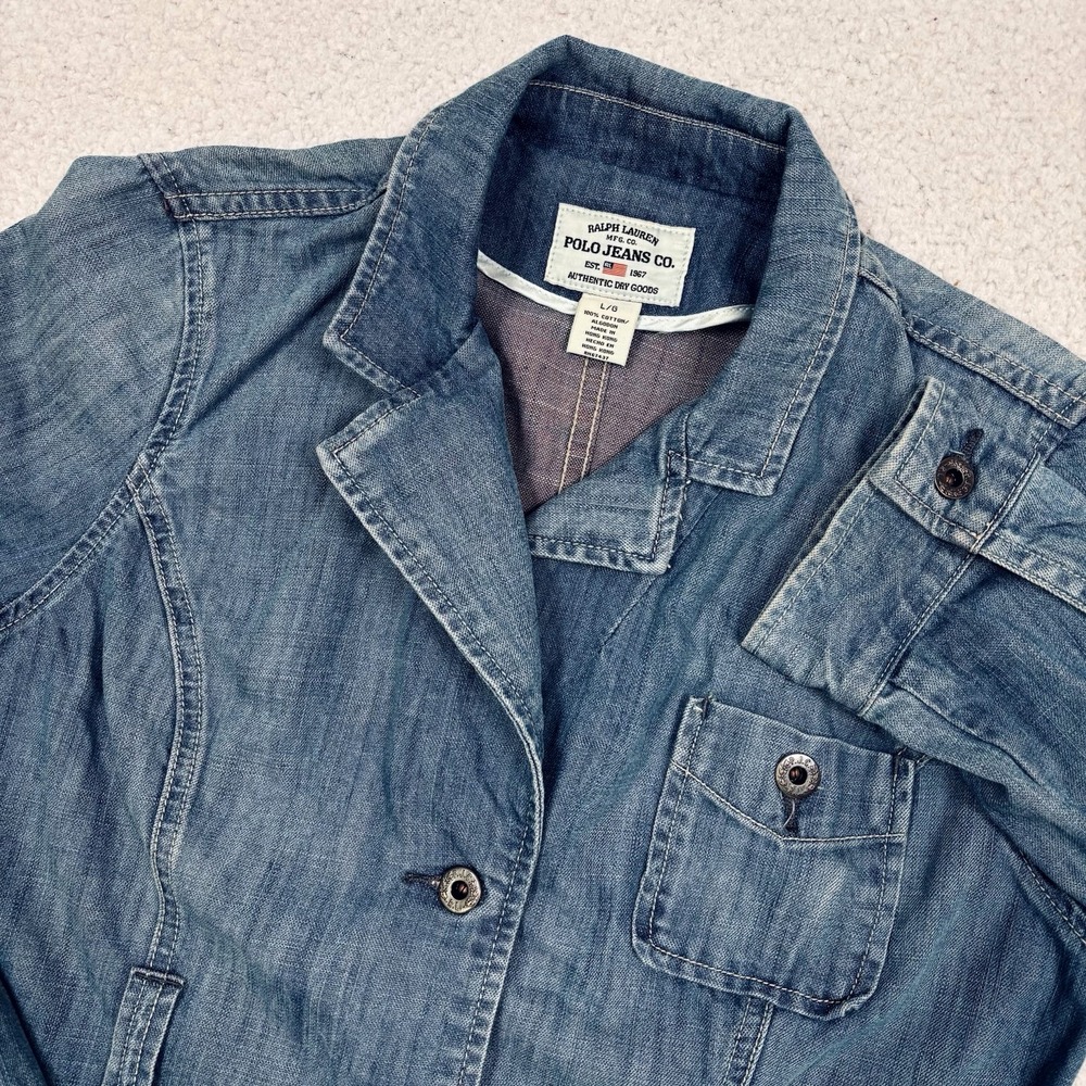 Ralph Lauren Polo Jeans Co Denim Blazer Jacket L (FIT S)Preppy Old Money 80s 90s
